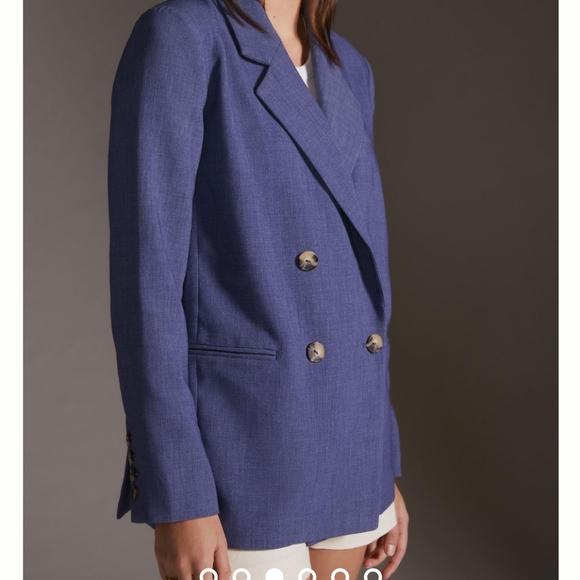 Anthropology MauveNavy double breasted button blazer welt pockets Size 10 - Picture 6 of 16